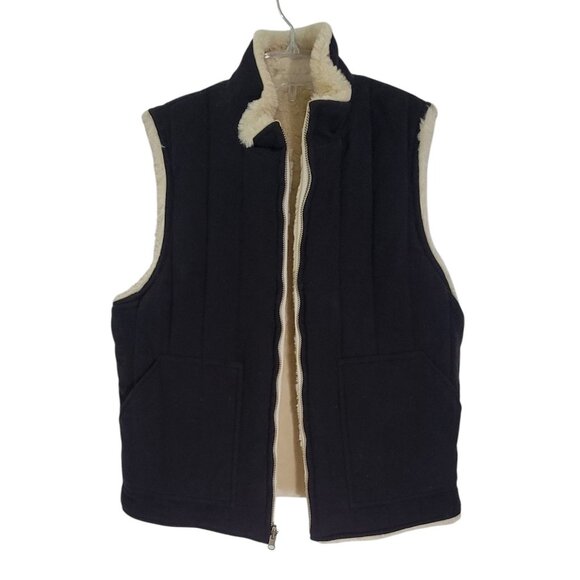 J Crew Womens Beige Black Full Zip Reversible Vest Mock Neck With Pockets Size M - Picture 1 of 14